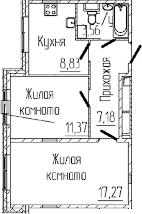 2-комнатная квартира 48.21 м², 1/6 эт., ЖК «SERTOLOVO PARK»